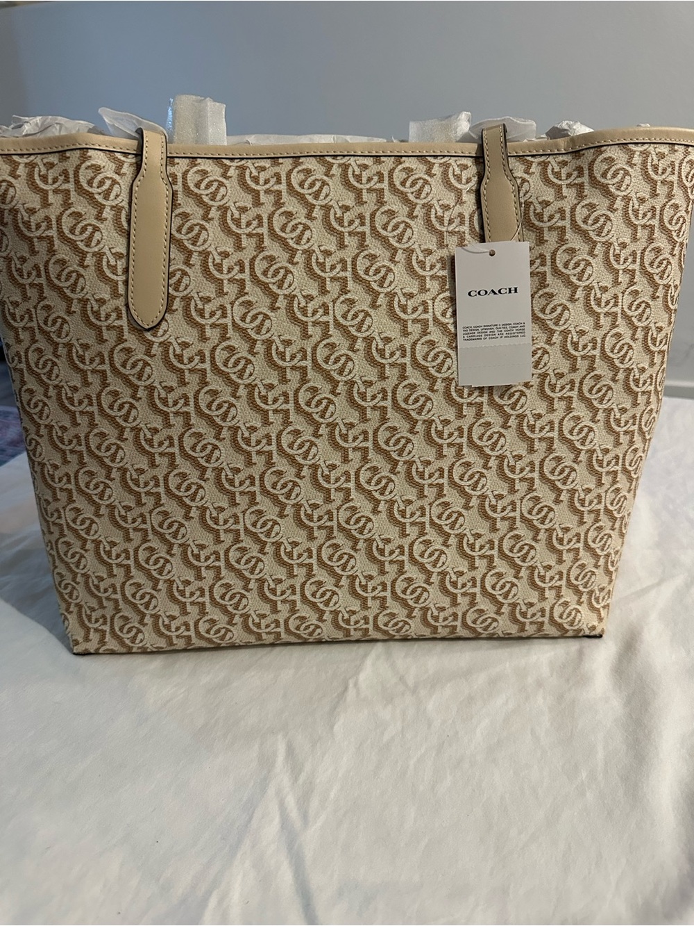 Coach Monogram Large  Tote Bag in Beige and cream